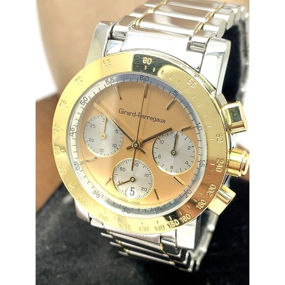 Girard-Perregaux Men's Watch 7700 Swiss Quartz Chronograph 18k Gold Steel 34mm - Picture 1 of 14